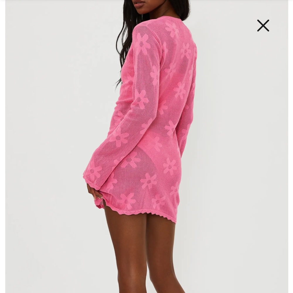 ๐ธ BEACH RIOT Libbi Long Sleeve Pink Cotton Cover-Up Flower Embroidery Dress ๐ธ - Picture 3 of 9